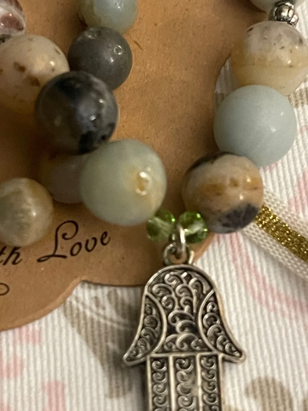 Natural Stone Hamsa Charm Stretch Bracelet - Multi-Color - Picture 5 of 5